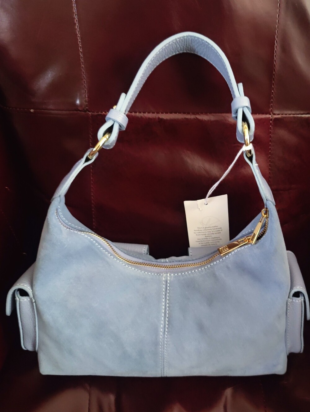 Light Blue Suede Shoulder Bag - Picture 2 of 4